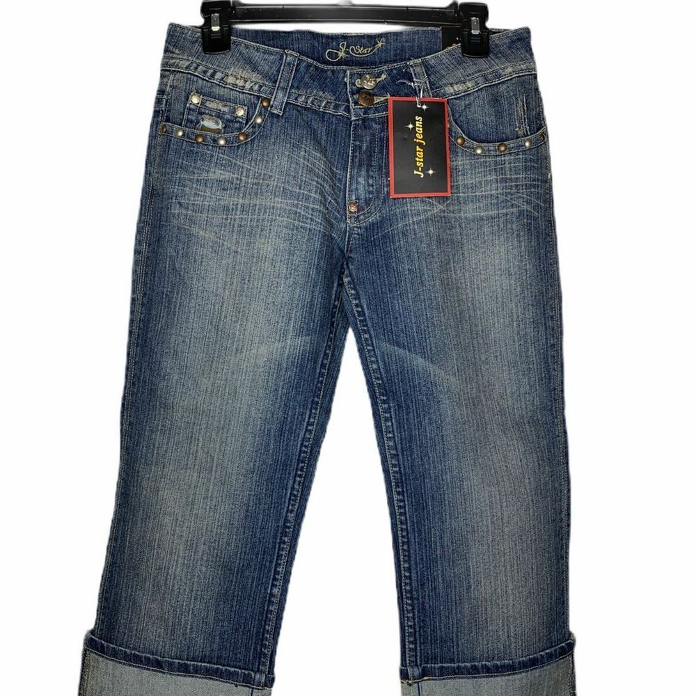 J-Star Cropped Jeans Size 5/6 Camo‎ Embellished Womens New Denim Blue 30X22